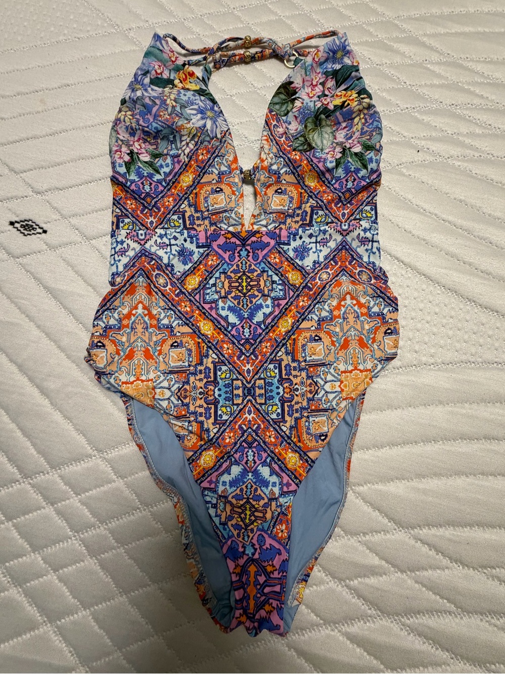 Nanette Lepore V-Neck Floral Mosaic One-Piece Swimsuit - Picture 3 of 4